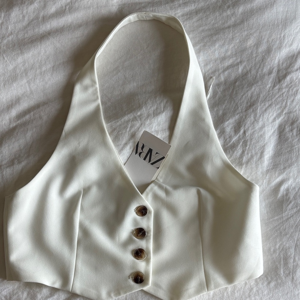 Zara White Halter Neck Women's Top